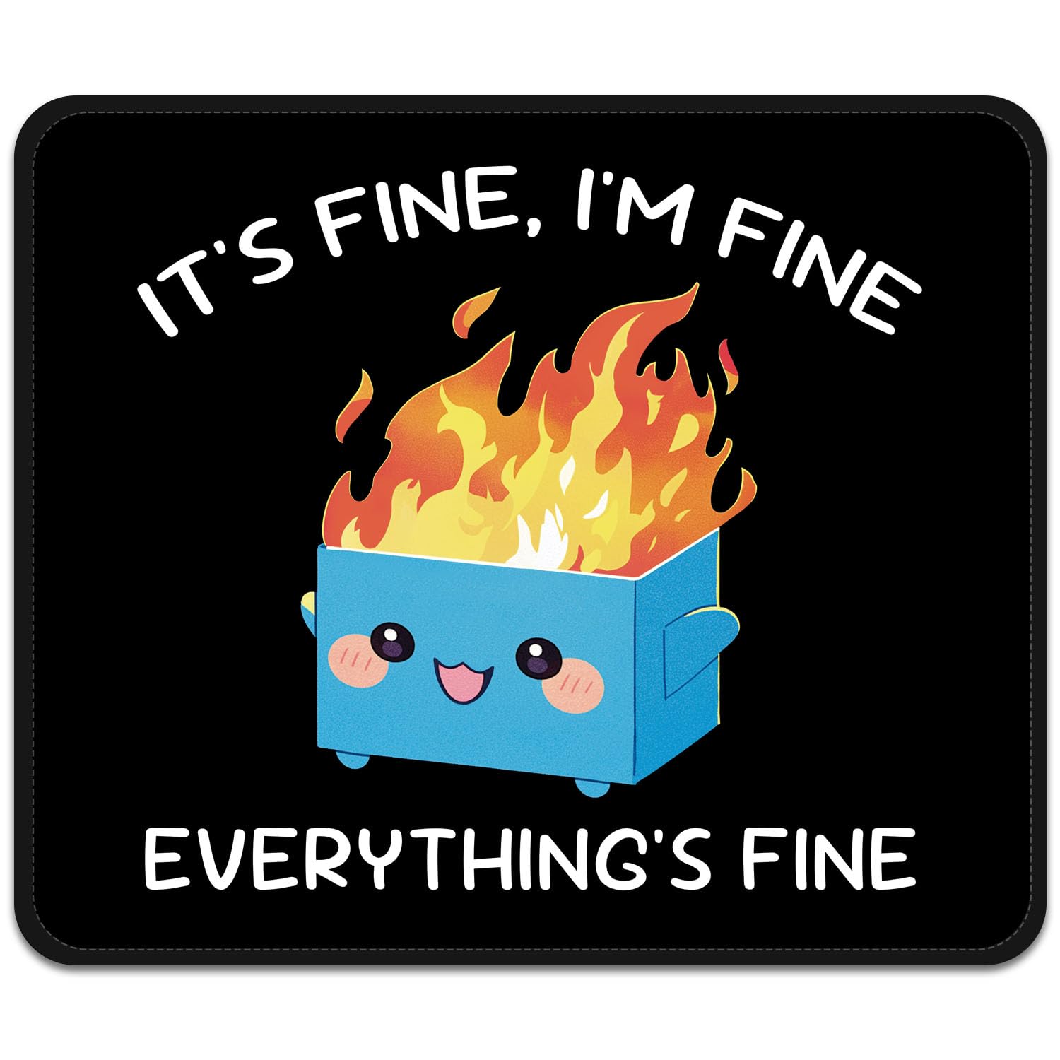 FROGIGO Mouse Pad with Stitched Edges - Funny Mousepad for Women, 9.25 x 7.75 inch Washable Square Desk Pad, Non-Slip Rubber Base, Office Home Laptop Accessories - Blue Box on Fire