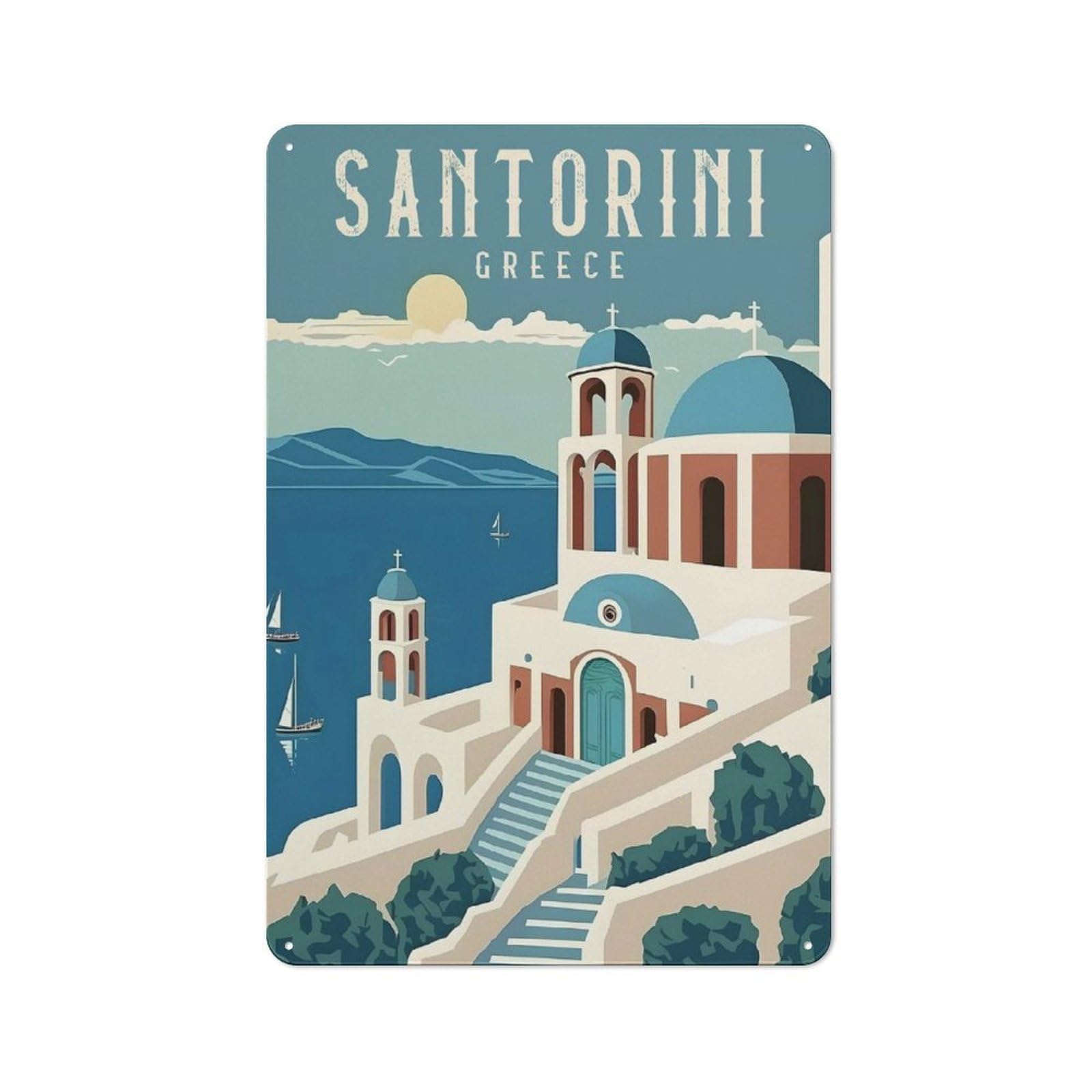Junmoney Style-3 Santorini Greece Travel(3) Retro-Style Tin Wall Plaque 30X20cm For Café Or Home Bar, For Themed Interiors In Cafés And Home Bars
