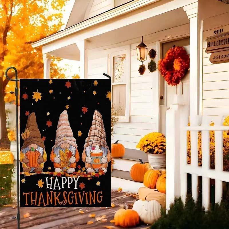 Fall Gnomes Garden Flags 12x18 Inch Vertical Double Sided For Outside,Happy Thanksgiving Fall Pumpkin Burlap Garden For Outdoor House Holiday Decoration - Image 3