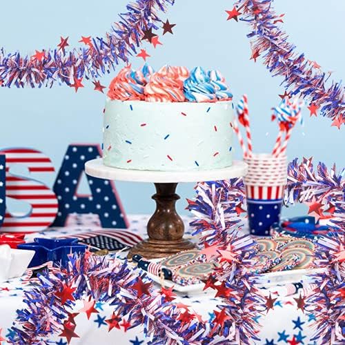 Miniatura 9 de LOMIMOS Guirnalda patriótica de oropel, guirnalda metálica roja, blanca y azul para el 4 de julio, Día de los Caídos y decoraciones del Día de los