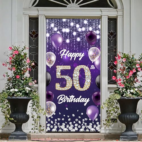 Fondo de cumpleaños 50 años morado 35.43x72.83in BECKTEN miniatura 2