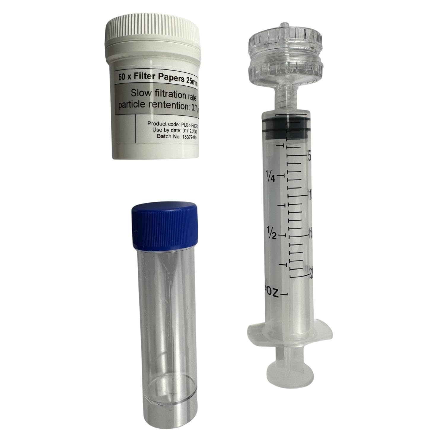 Messzubehör-Set für Phosphat HR und Nitrat mit 20-ml-Luer-Lock-Spritze, 50 GF/C-Filterpapieren (25 mm), Adapter und Nitrat-Shaker
