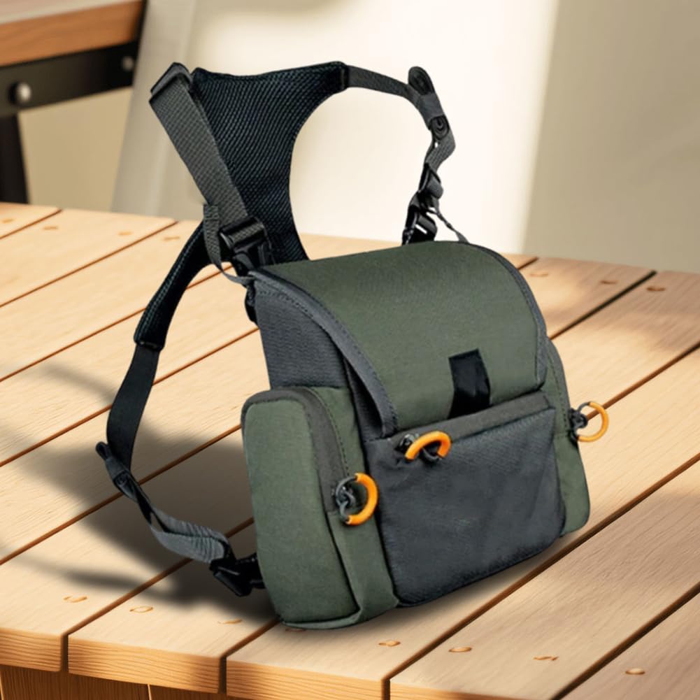 Paquete de Cofre del arnés Binocular con Bolsillo y Cubierta de Lluvia para Caza (Verde)