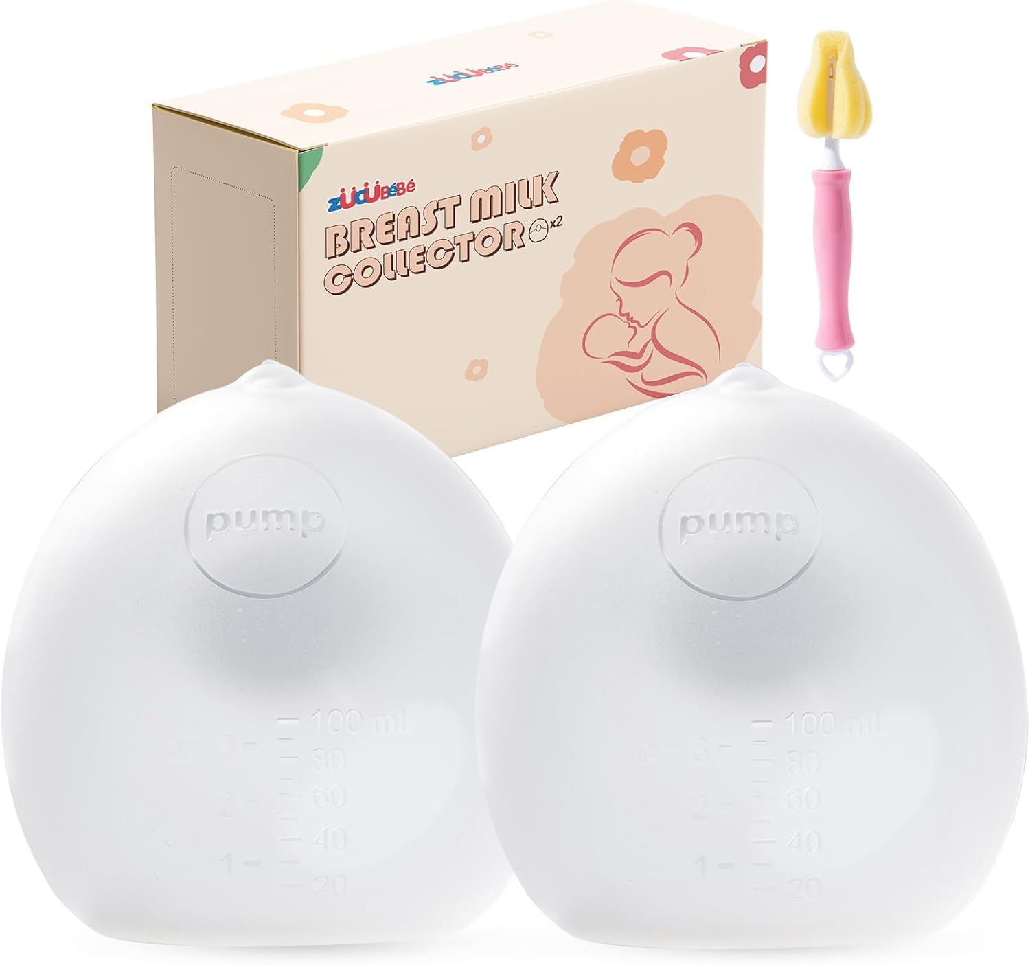 Breast Milk Collector (2 Counts), 3oz/100ml Silicone Breast Milk Collectors for Breastfeeding, Silicone Hands Free Breast Pump,BPA-Free Soft Breast Shel, Breastfeeding Essentials