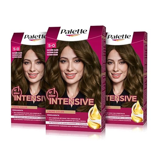 Los tintes de pelo más naturales para cuidar tu cabello 10 Schwarzkopf Palette Intensive, Tinte 5 cabello Castaño Claro, Óptima cobertura de canas, Coloración Permanente (Pack de 3)