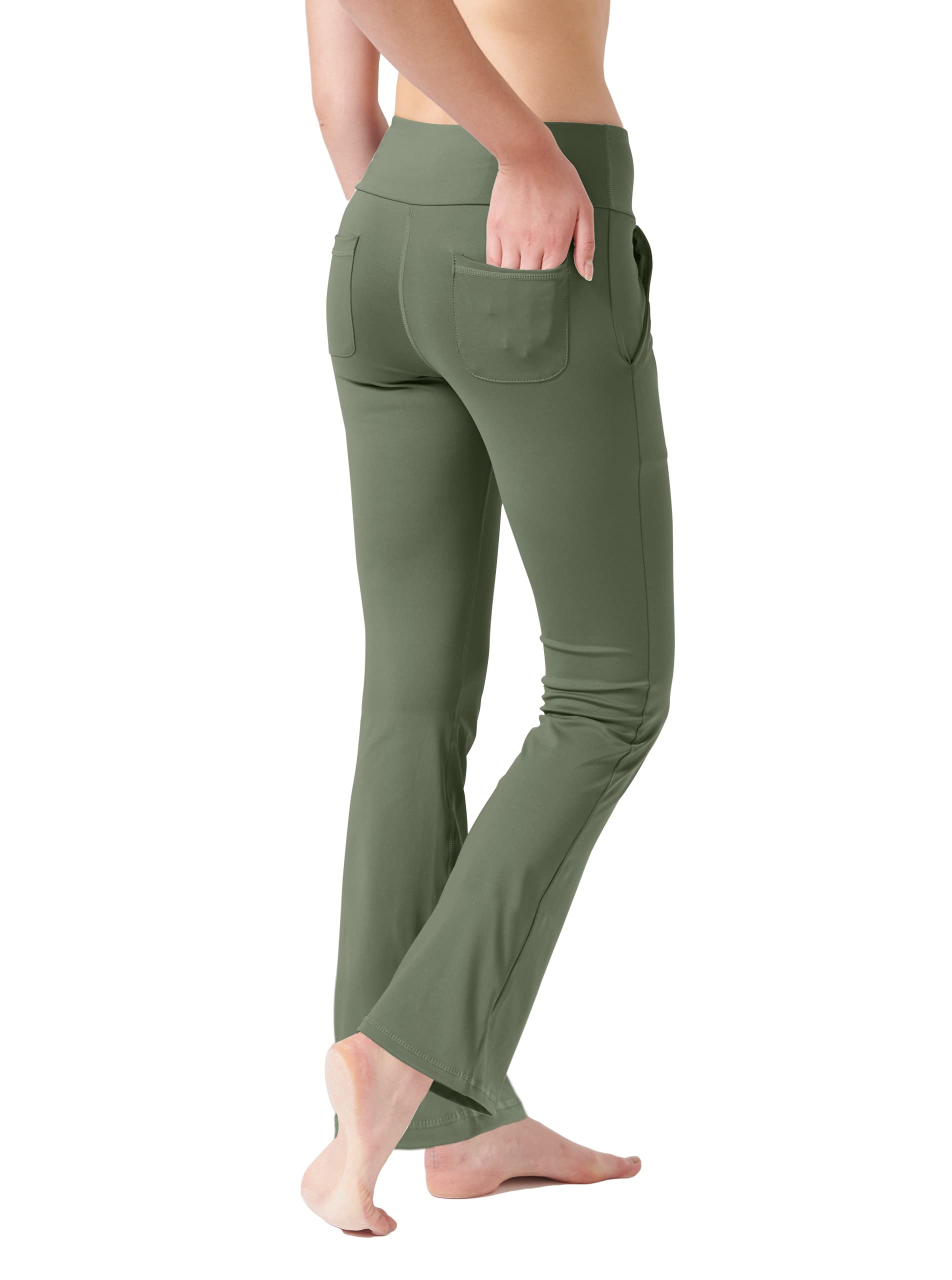 LaiEr Pantaloni da Yoga da Donna con 4 Tasche Pantaloni da Lavoro a Vita Alta 4 Vie Stretch Controllo Pancia Pantaloni Lunghi Svasati, (2 Tasche Laterali e Posteriori),