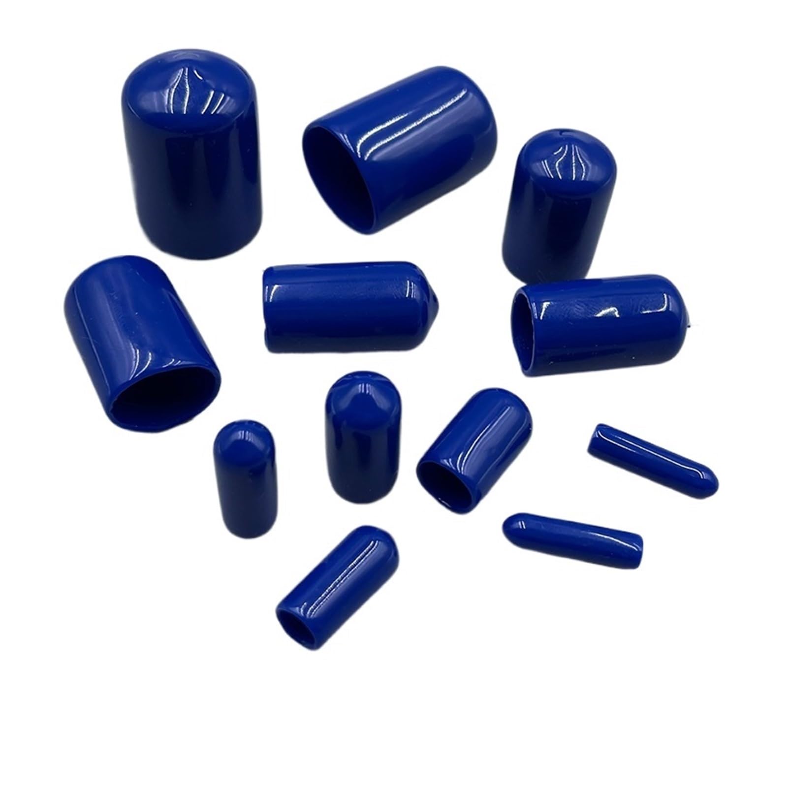 Rubber End Caps Silicone Plastic Black Red White Transparent Blue Yellow Green Size 1.3mm-90mm(Blue,A9.0mm-B15mm 50Pcs)