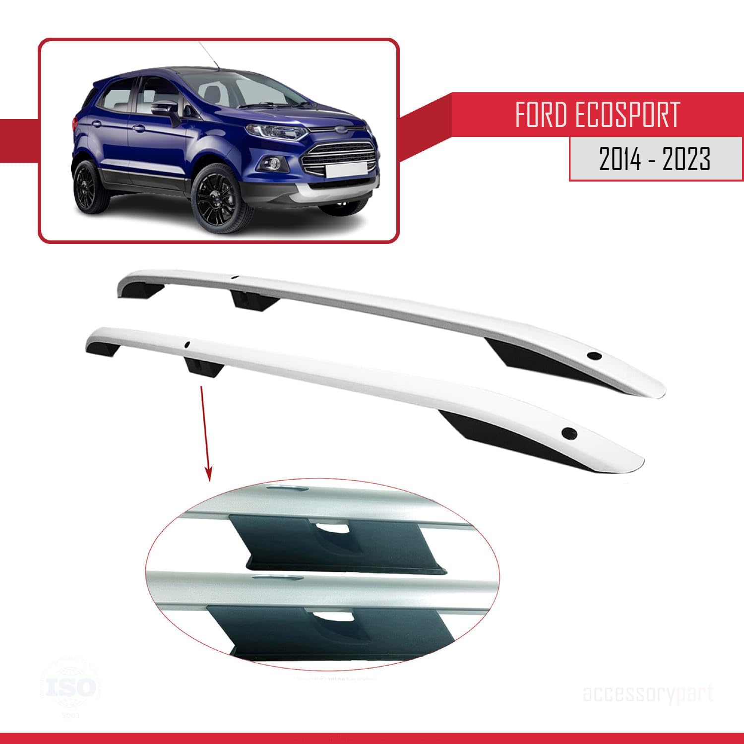 Kompatibel mit Ford EcoSport (B515) 2014-2023 (Kurzer Radstand L1/H1) Dachreling Dachträger Gepäckträger Grau