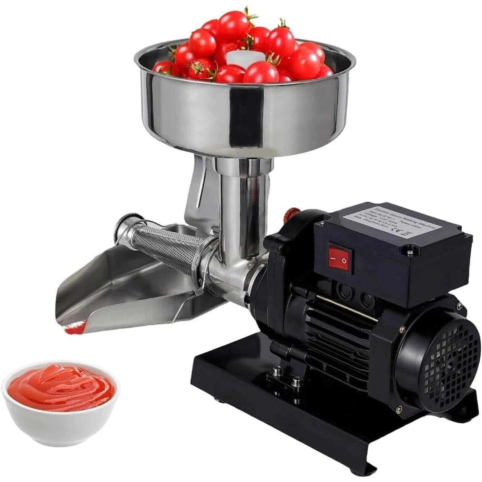 Pressa Elettrica per Pomodori, Pressa E Colino Professionale in Acciaio Inox, Colino per Alimenti E Macchina per Salse, per La Conservazione di Puree di Pomodoro, Salse E Altro Ancora Black