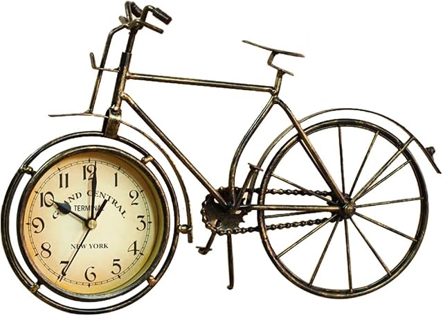 SWHONG Vintage Bicycle Table Desktop Clock Bike Ornament Home Decoration - Metal Copper
