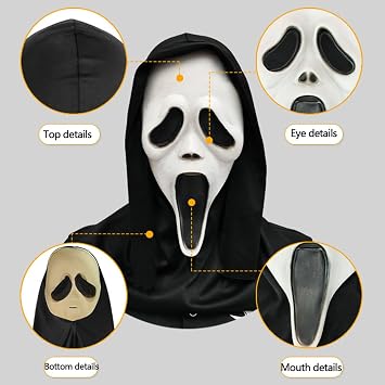Halloween Ghostface Mask, Horror Evil Skull Full Head Cosplay, Scary Scream Masks Skull Cap, Creepy Themed Costume Props