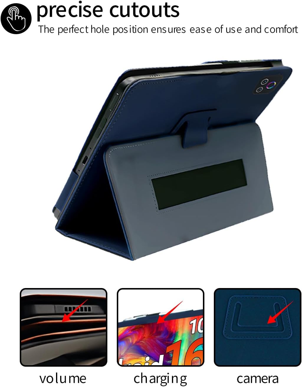for Urao X109 10 Inch Tablet Case,BOVUGAC Folding Stand Protective Cover with Pencil Holder and Wrist Strap,Full Protection, Premium PU,Scratch Resistant(Dark Blue) image 2