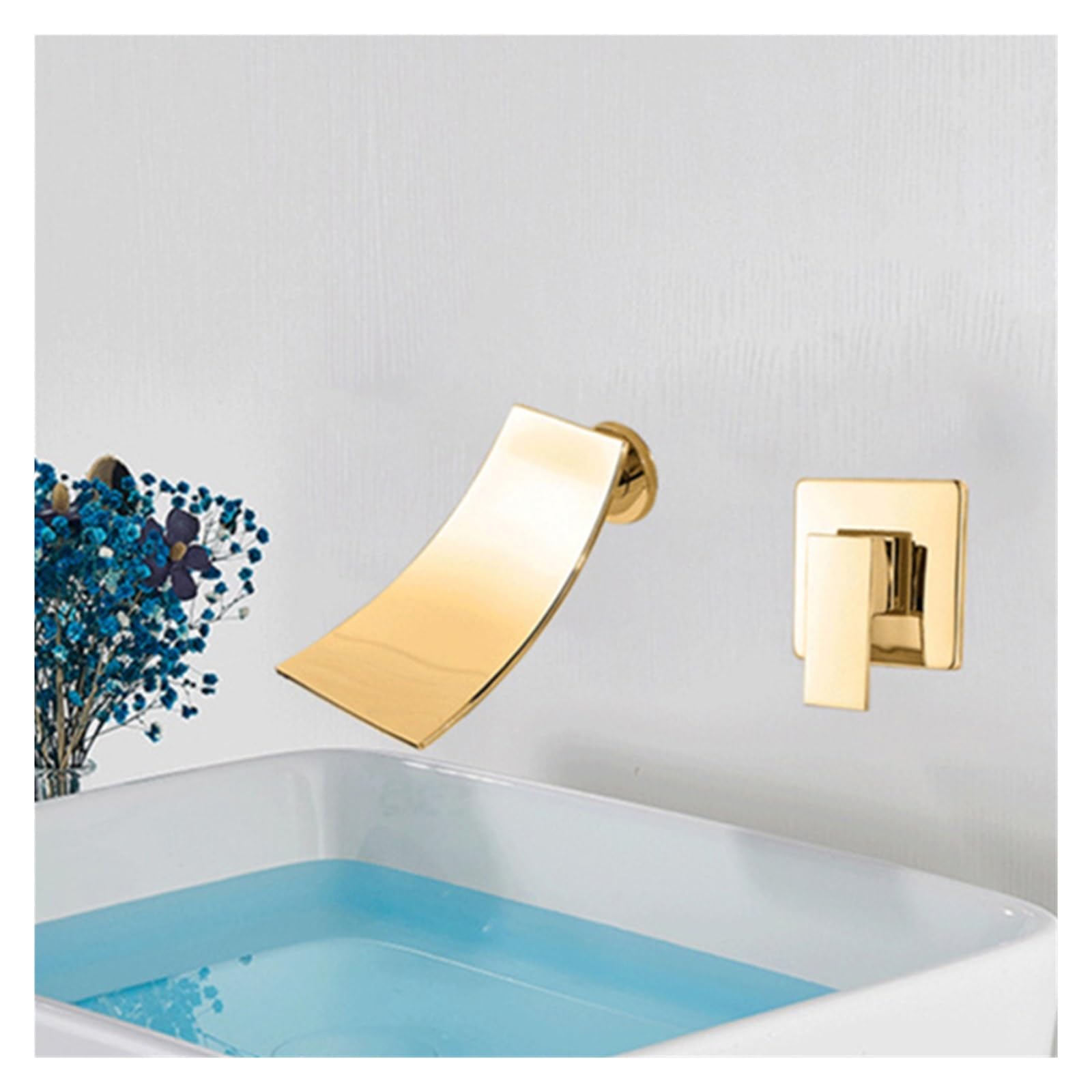 Grifo de cascada dorado empotrado para lavabo y fregadero monomando