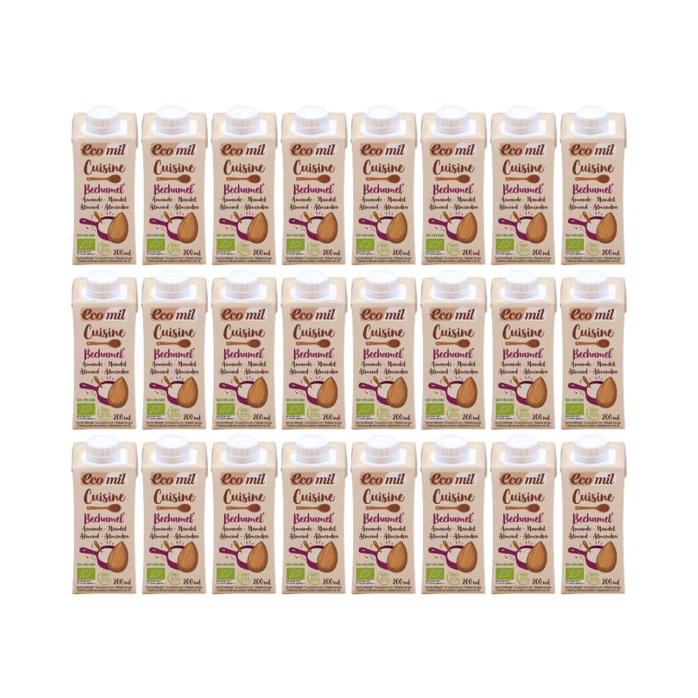 Ecomil - Bechamel Vegetal Bio Pack 24 x 200 ml, Salsa de Almendra Ecológica, Sin Lactosa, Vegana, Alternativa Ligera a la Convencional, Lista para Cocinar