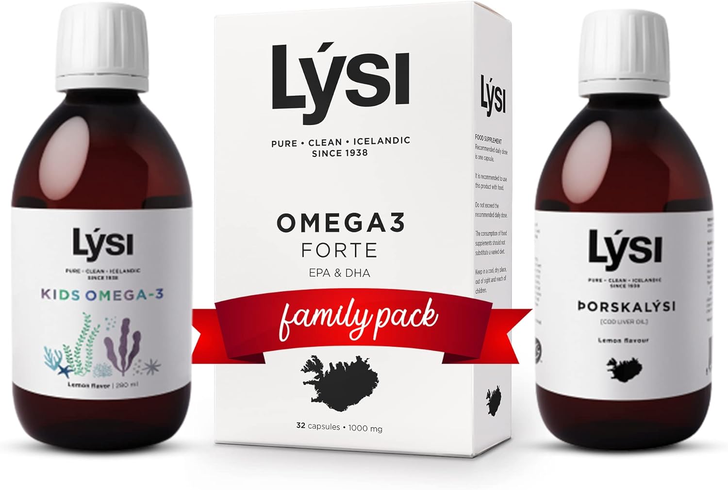 LYSI Family Pack Cod Liver Oil, Omega 3 Forte Capsules, Kids Omega 3 Pure