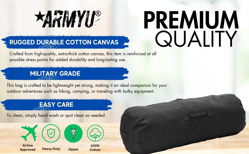 Giant Military Duffle Bag – Black 50" Heavy Duty Canvas Zipper Oversized Bag for Camping, Travel, Gear & Storage4