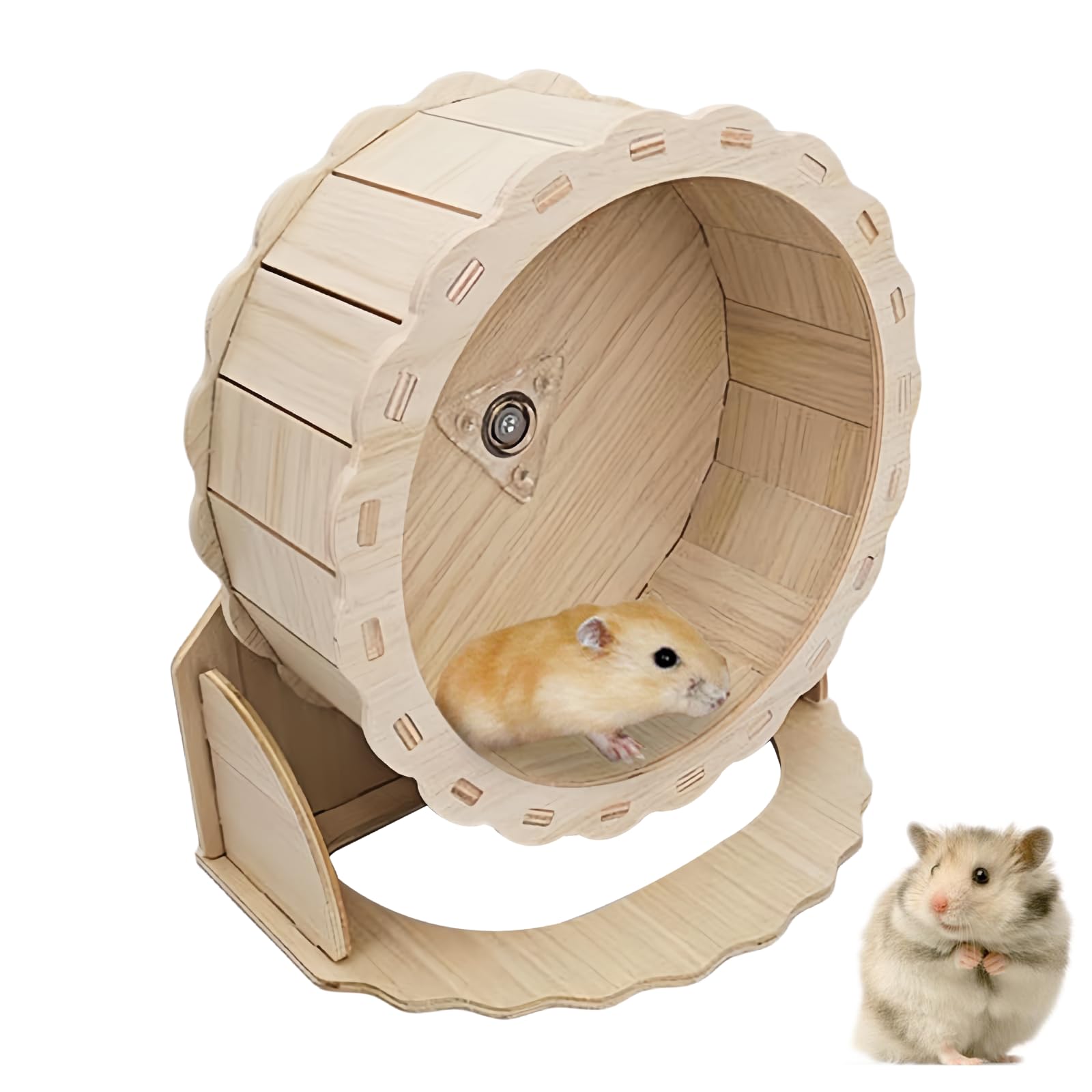 Rueda de madera de 23 cm para hámsteres y mascotas pequeñas, silenciosa rueda de madera para hámsters enanos, jerbos, ratones, juguetes para animales pequeños