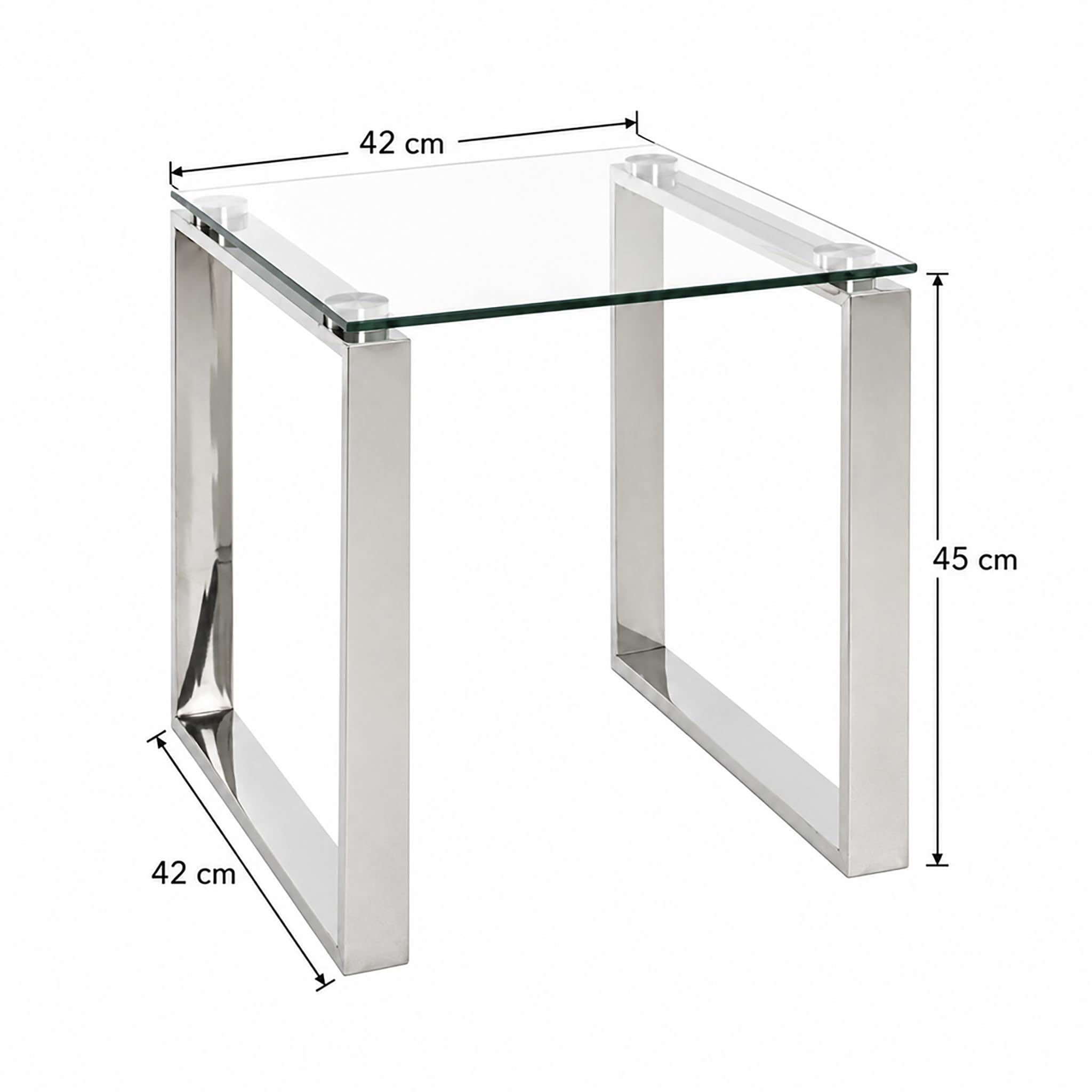 HAKU Mesita Auxiliar Acero Inoxidable Tablero de Cristal Transparente Mesa de sofá con Vidrio de Seguridad 8 mm Mesa de Centro - Dim.: An 42 x Al 45 x P 42 cm; Estilo: Moderno