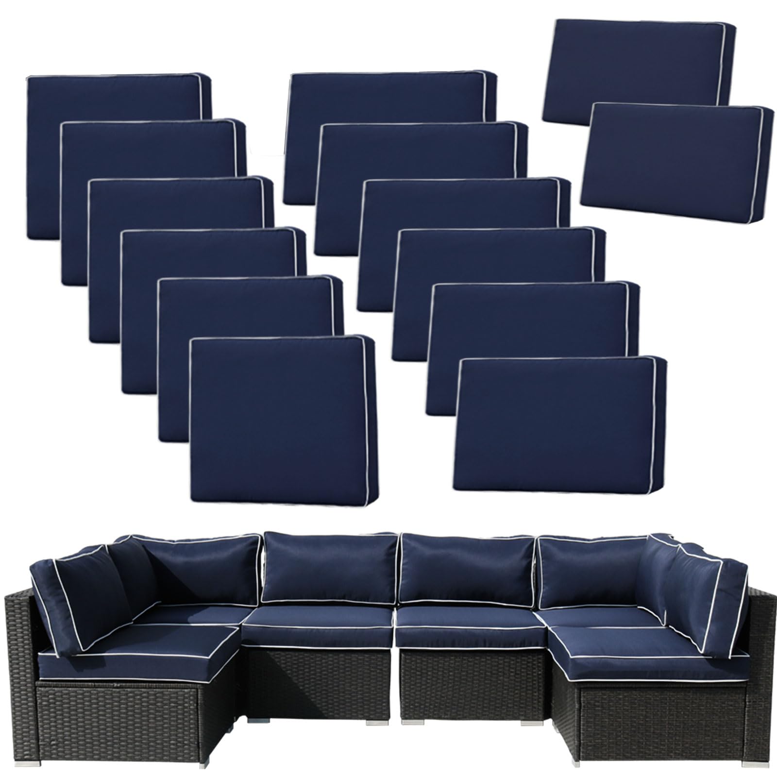 Photo 1 of FKSLIFE 14-Piece Patio Cushion Cover Set (Blue+White)