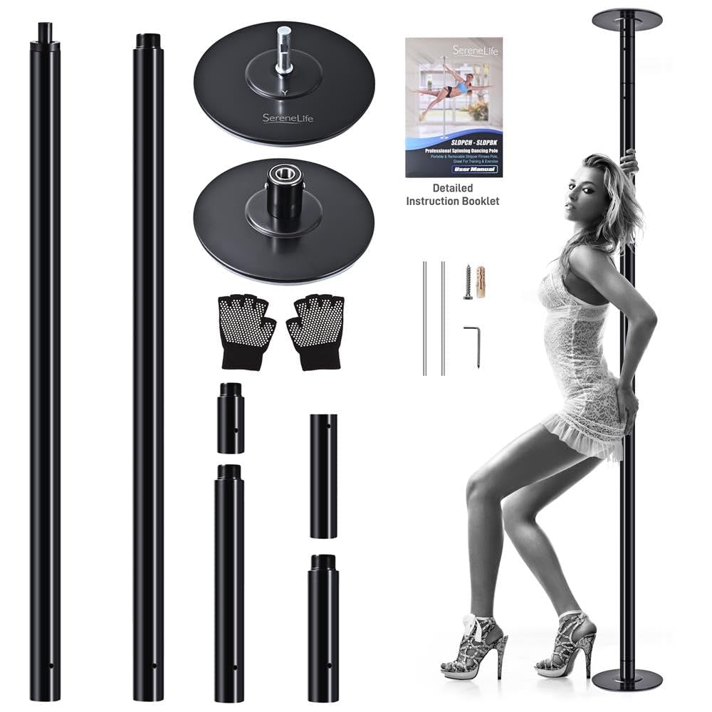 SereneLife Professional Spinning Dance Pole, 45mm Portable Exercise Pole for Fitness – Durable Steel Build, Anti-Rust Finish, Suitable for Home, Club, Gym, Party, Pub