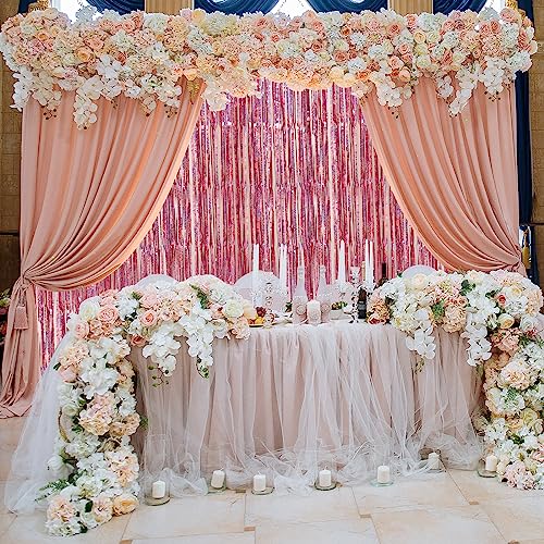 Image of Accevo Pink Party Streamers 3Pack Glitter Foil Fringe Curtain 3.2ft x 8.2ft Pink Party Decor Photo Booth Streamers Metallic Tinsel Door Streamer for Valentines Day Decorations Christening Party Decor