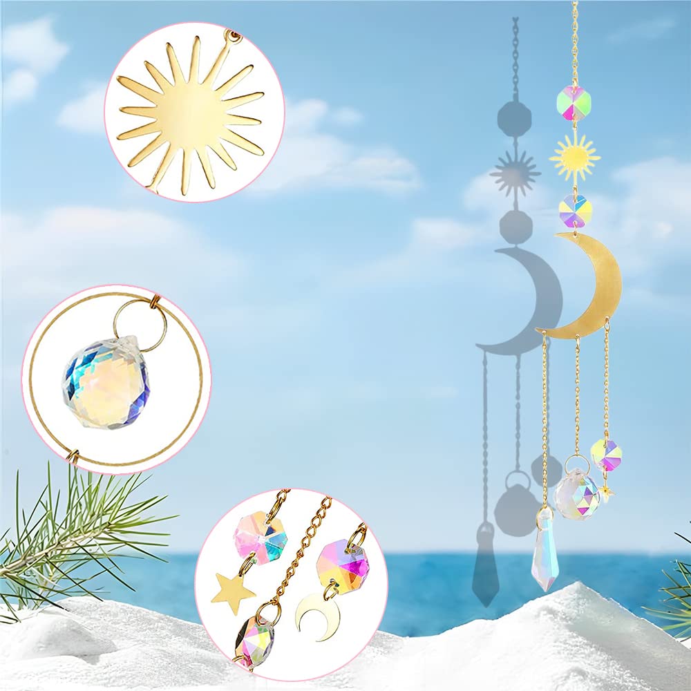 2 Attrape-soleil En Cristal – Forme Lune Et étoile – Réfractent Des Arcs-en-ciel – Pour Décoration Fenêtre, Jardin, Mariage – Cadeau Lumineux Et Poétique