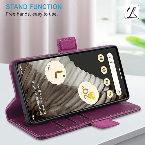 Miniatura 10 de KEZiHOME Funda para Google Pixel 8, piel auténtica bloqueo RFID Funda tipo cartera con tarjetero y función atril con función atril para Google Pixel