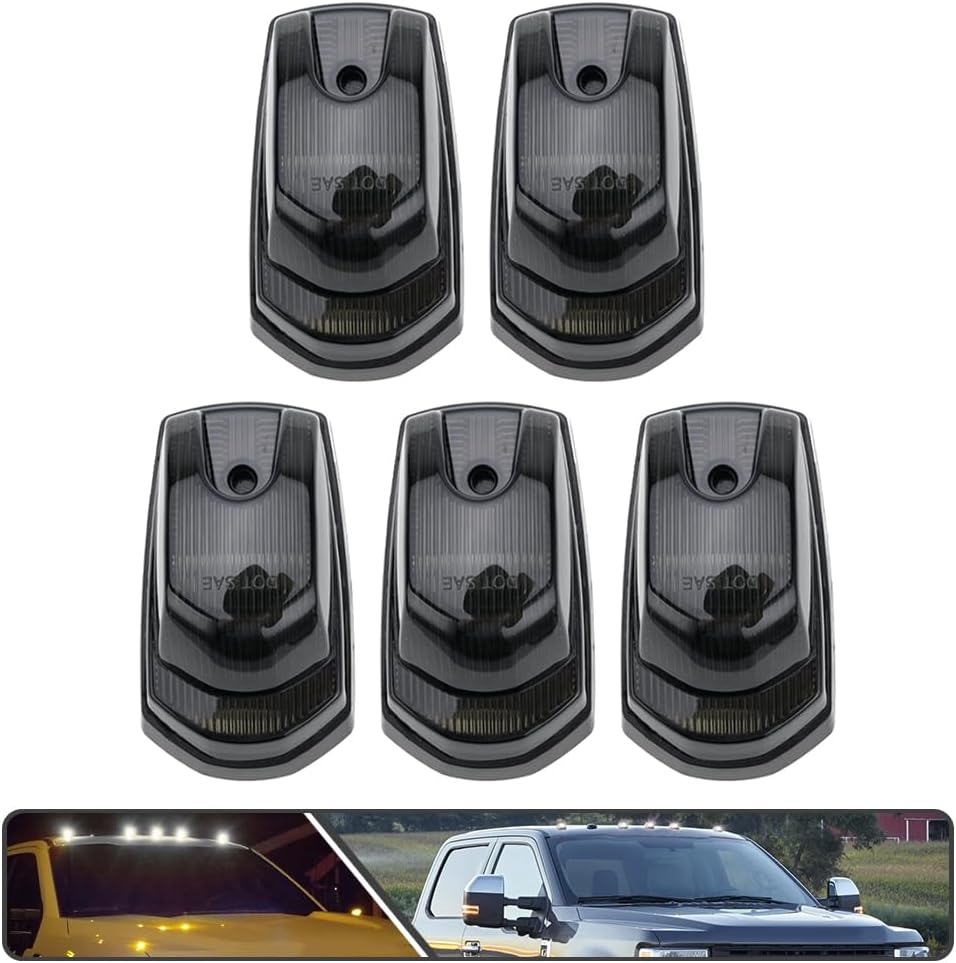 Five LED cab roof marker lights with smoked lenses, arranged to show their design and readiness for installation.