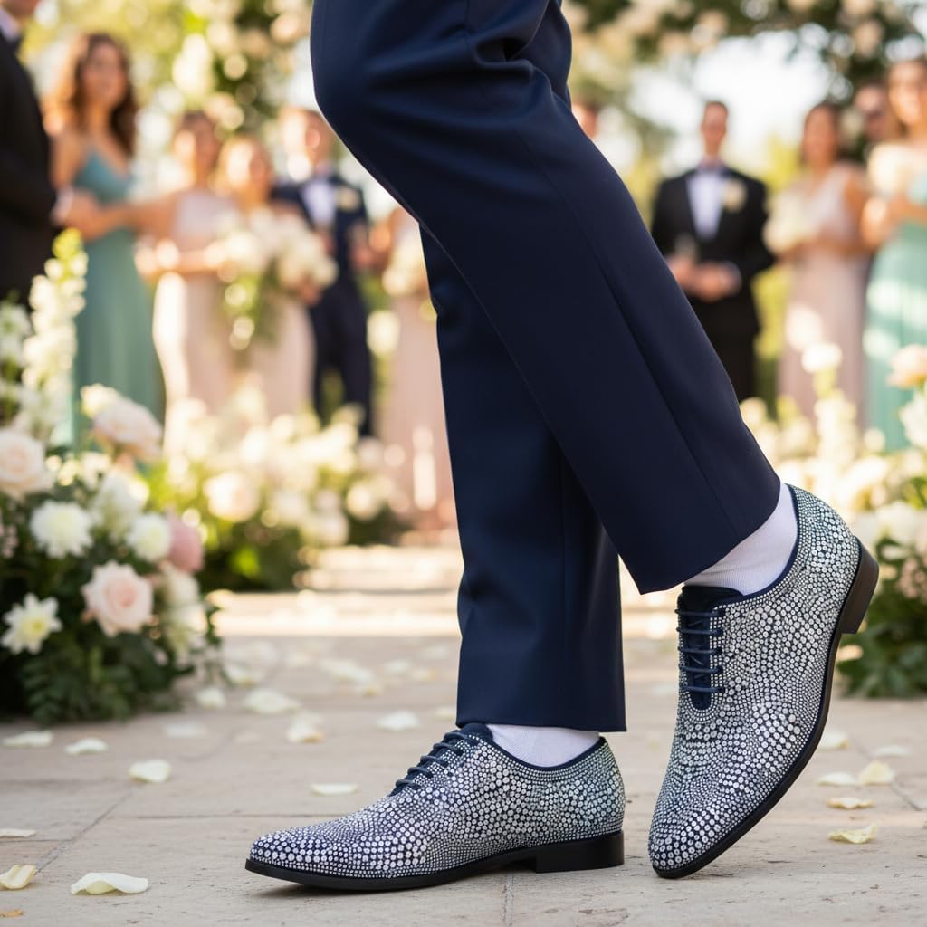 AUSTIN MILL Mens Rhinestone Designer Oxford Suede Non Slip Lace up Dress Shoes Wedding Party Prom Shoe - Image 2