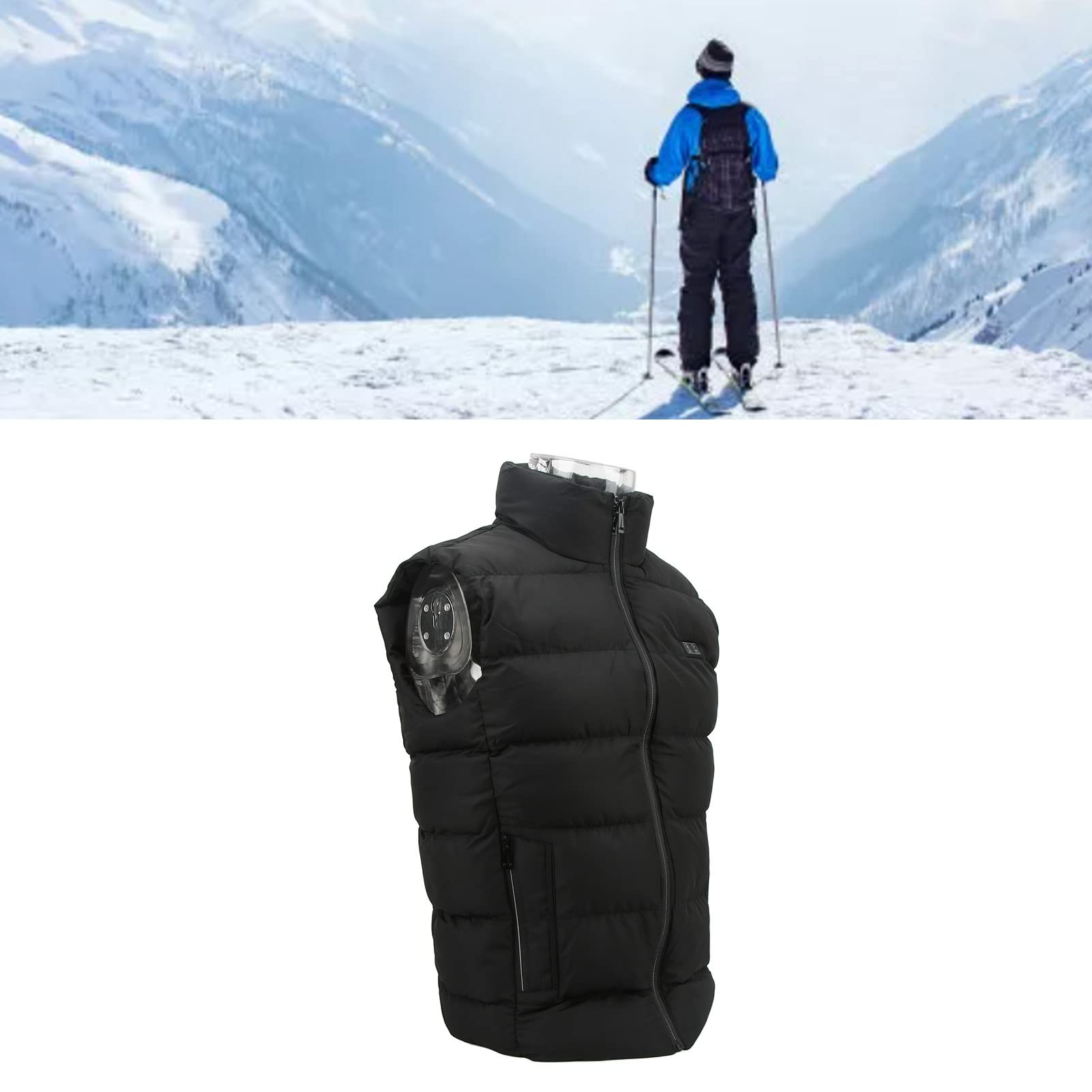 HEEPDD Chaleco con Calefacción USB, Cuello a Prueba de Viento, Forro de Poliéster Impermeable, Chaqueta con Calefacción Eléctrica de 3 Etapas para Hombres en Invierno