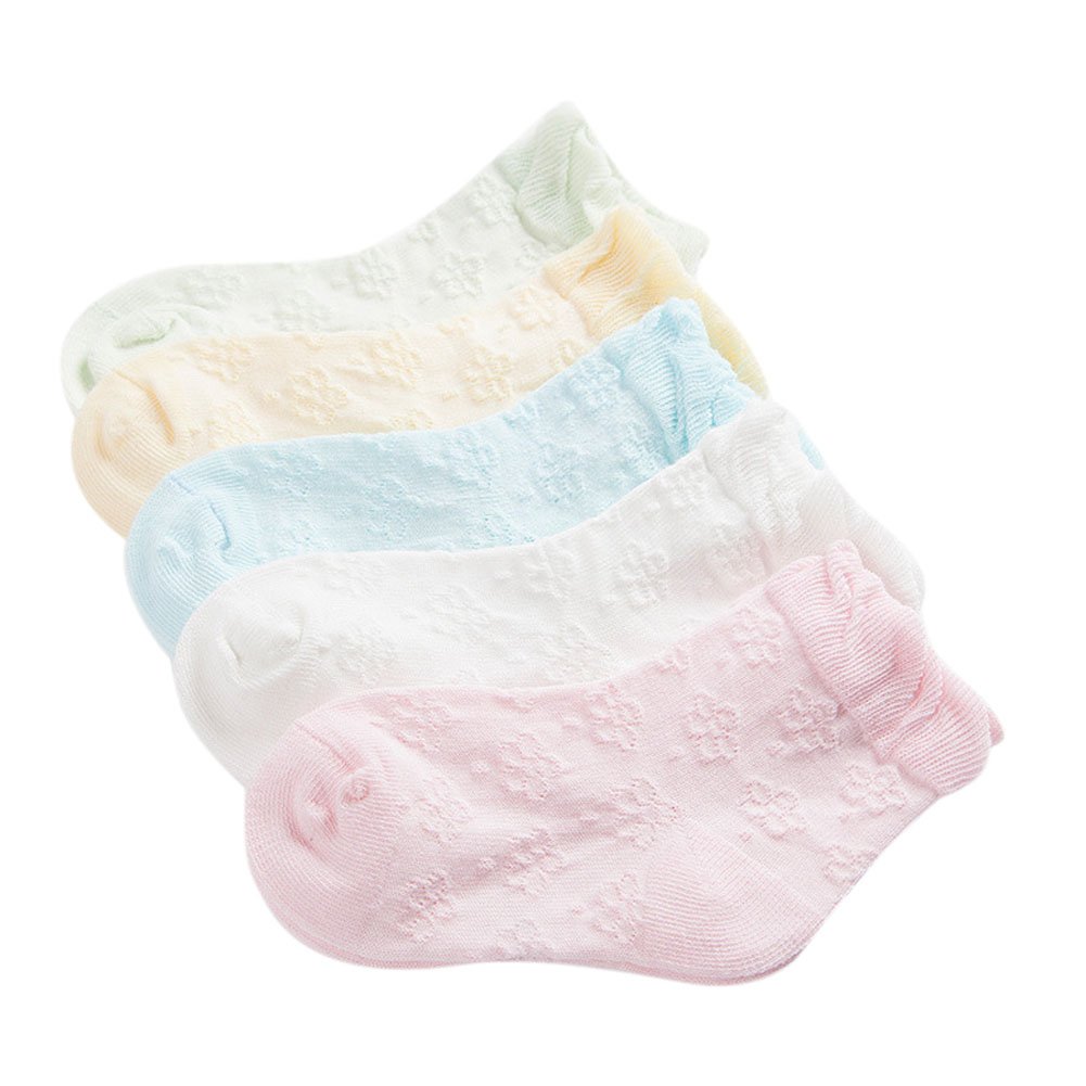 CHIC-CHIC 4 Pairs Newborn Baby Socks Soft Elastic Cute Striped Polka Dot Toddler Ankle Socks for Girls Boys (0-12 months, 5 Pairs Multicolor D)