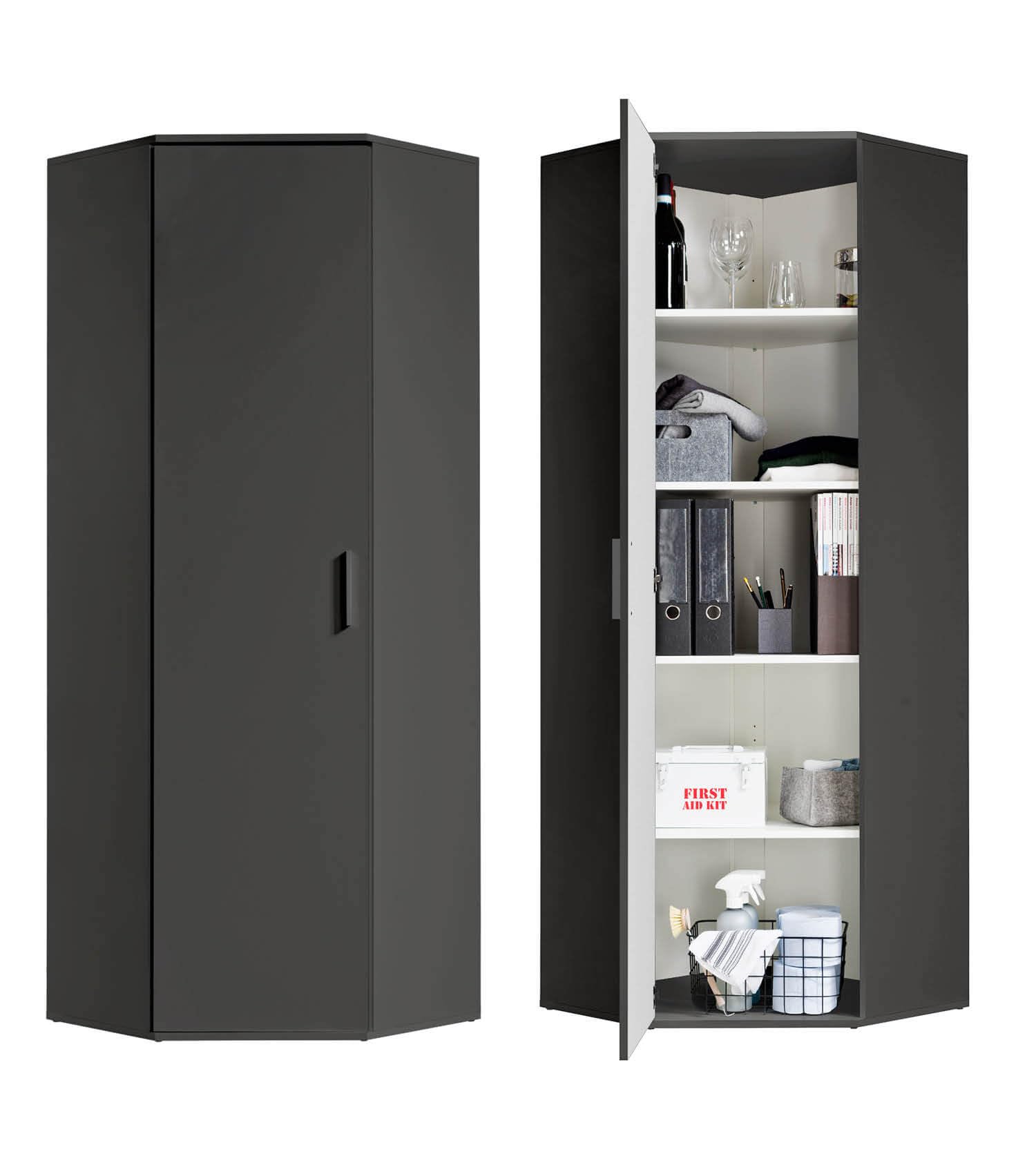 mokebo Eckschrank »Der Lange« – 64x180x64 cm, Anthrazit-Schwarz, Spanplatte mit Kunstharzbeschichtung