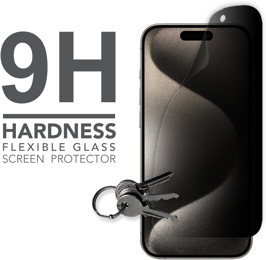 Armor Flexible Glass Screen Protector for iPhone 15 Pro, 9H with Privacy Guard (with Easy+)