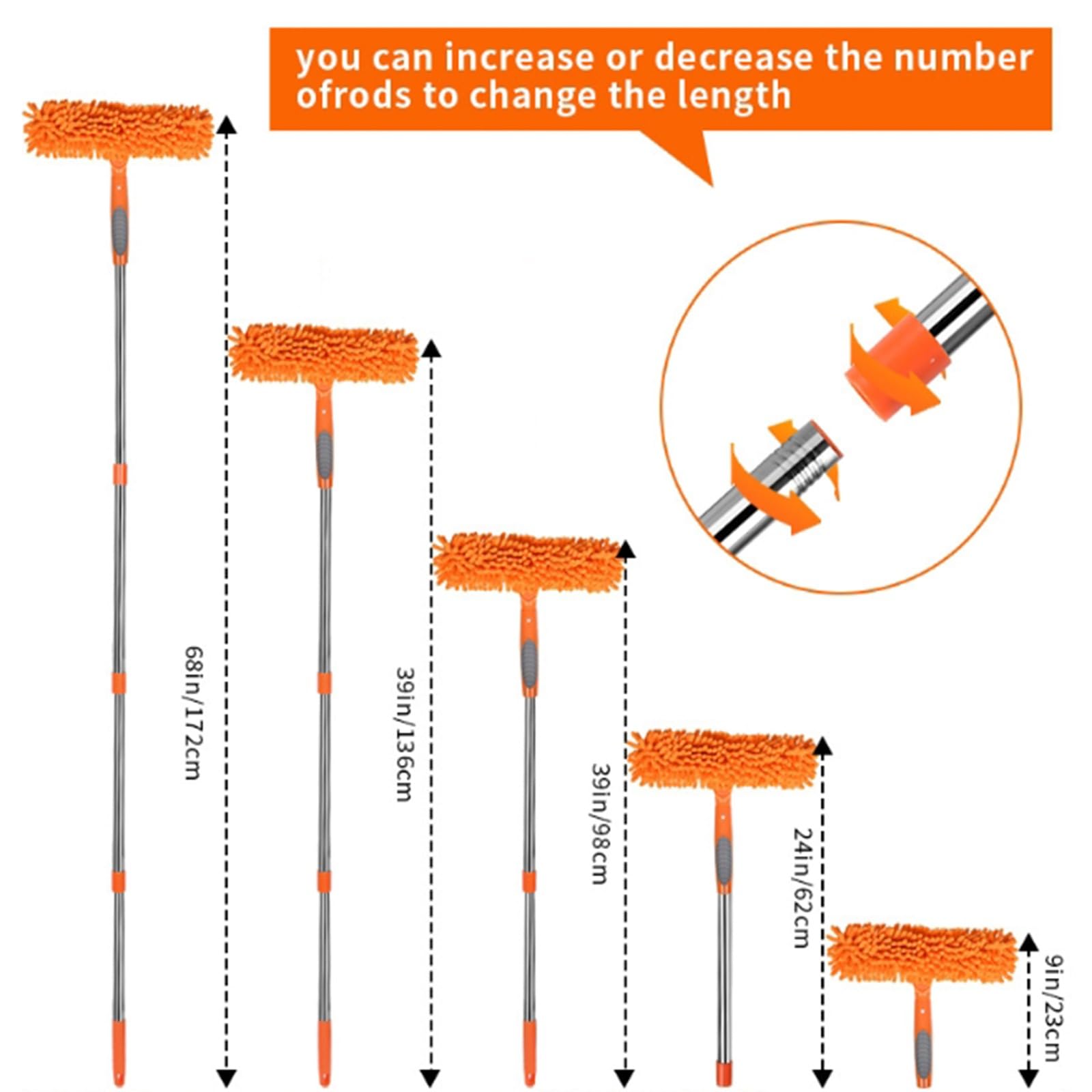 Genérico Kit de Plumero Telescópico de 6 m con Palo Extensible Ajustable (1,5–4,9 m), Cepillo de Limpieza Telescópico y Cabezal de Microfibra para Techos, Ventanas y Telarañas