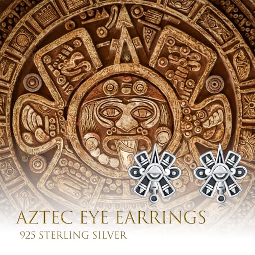 925 Sterling Silver Aztec Calendar Sign Stud Earrings for Daughter Vintage Aztec Sun Ear Studs Aztec Jewelry Gift for Women4