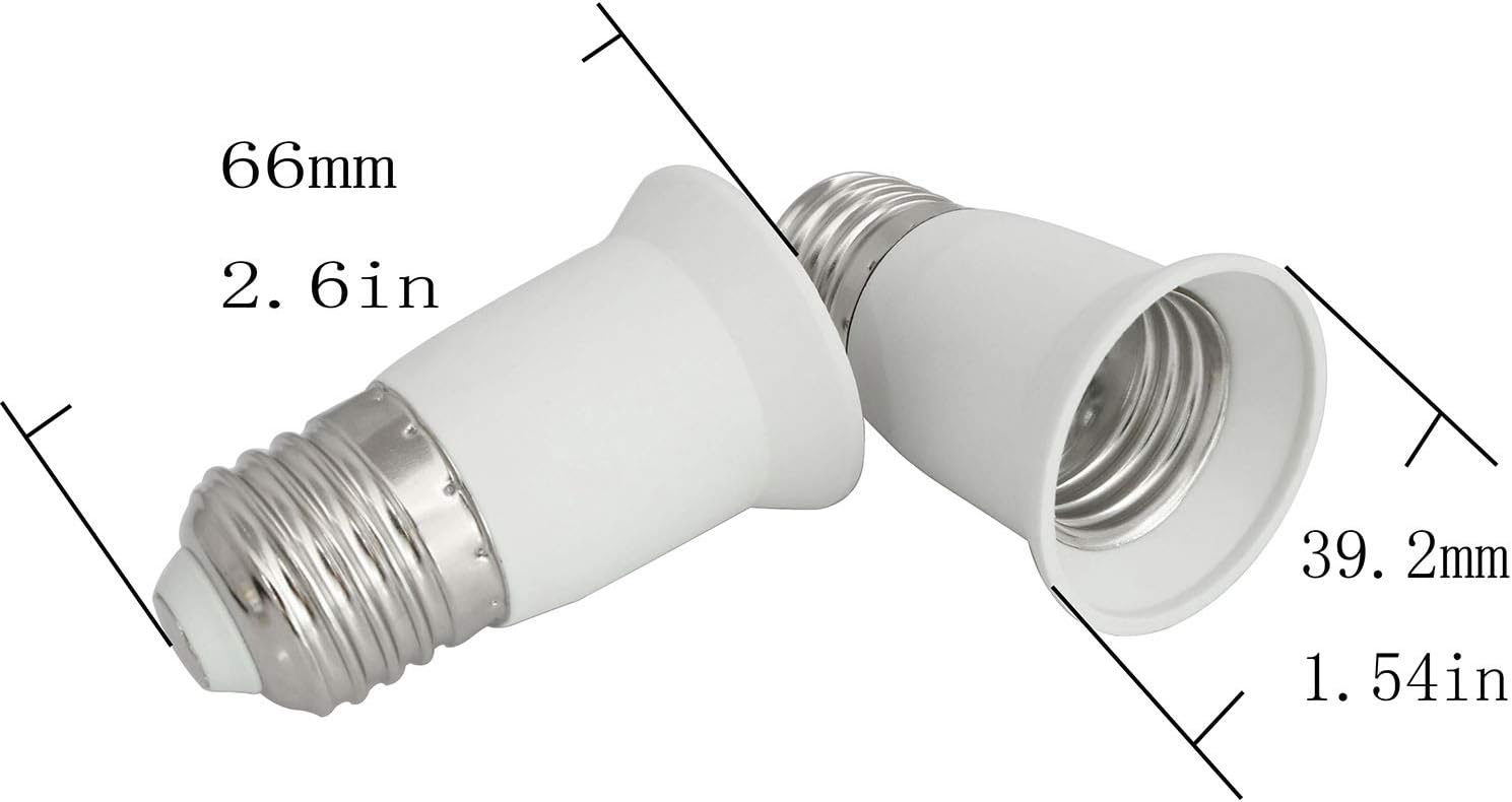 E26 to E27 Light Socket Extender 2PCS 66mm E26 to E27 Lamp Bulb Extension Screw Base Converter Adapter