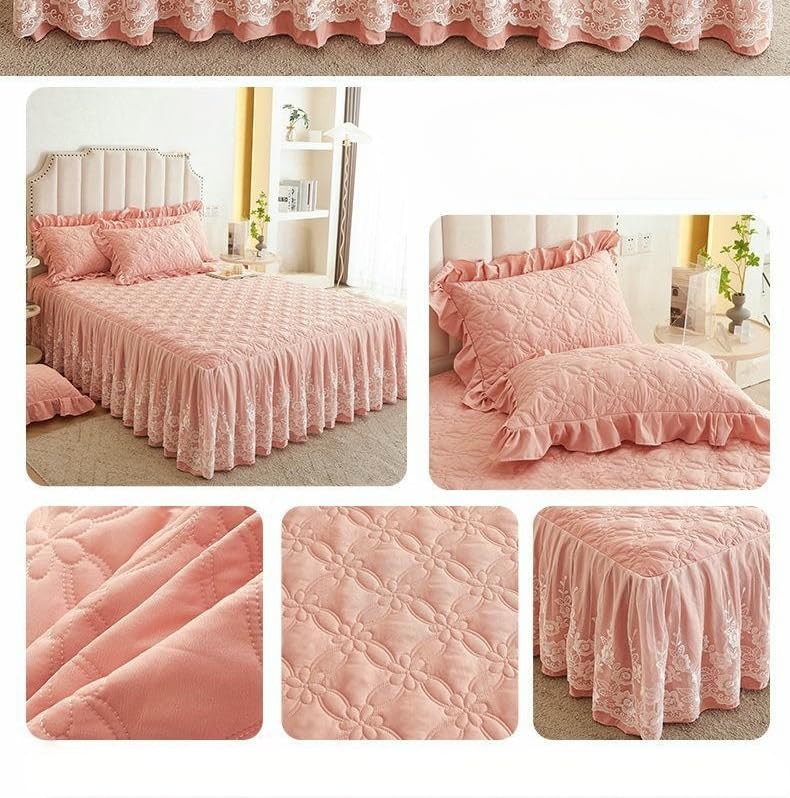 Falda de cama de algodón sarga con elegante encaje premium transpirable 6