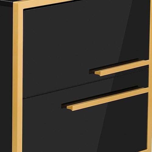 Miniatura 8 de FRITHJILL Mesita de noche decorativa con 2 cajones y base de metal dorado mesa auxiliar de estilo simple moderno para sala de estar