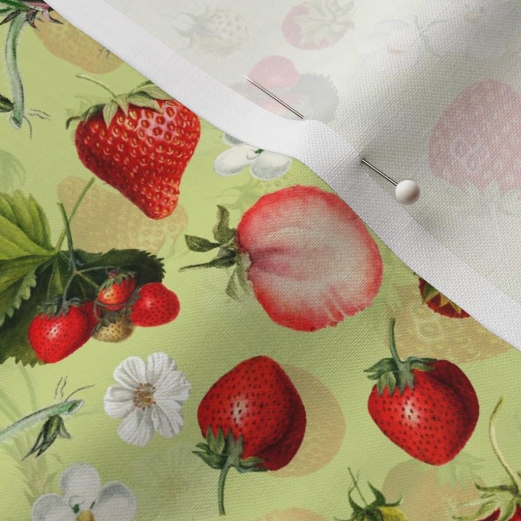 Spoonflower Fabric - Antique Watercolor Strawberry Flower Meadow Printed on Petal Signature Cotton Fabric by The Yard - Sewing Quilting Apparel Crafts Decor