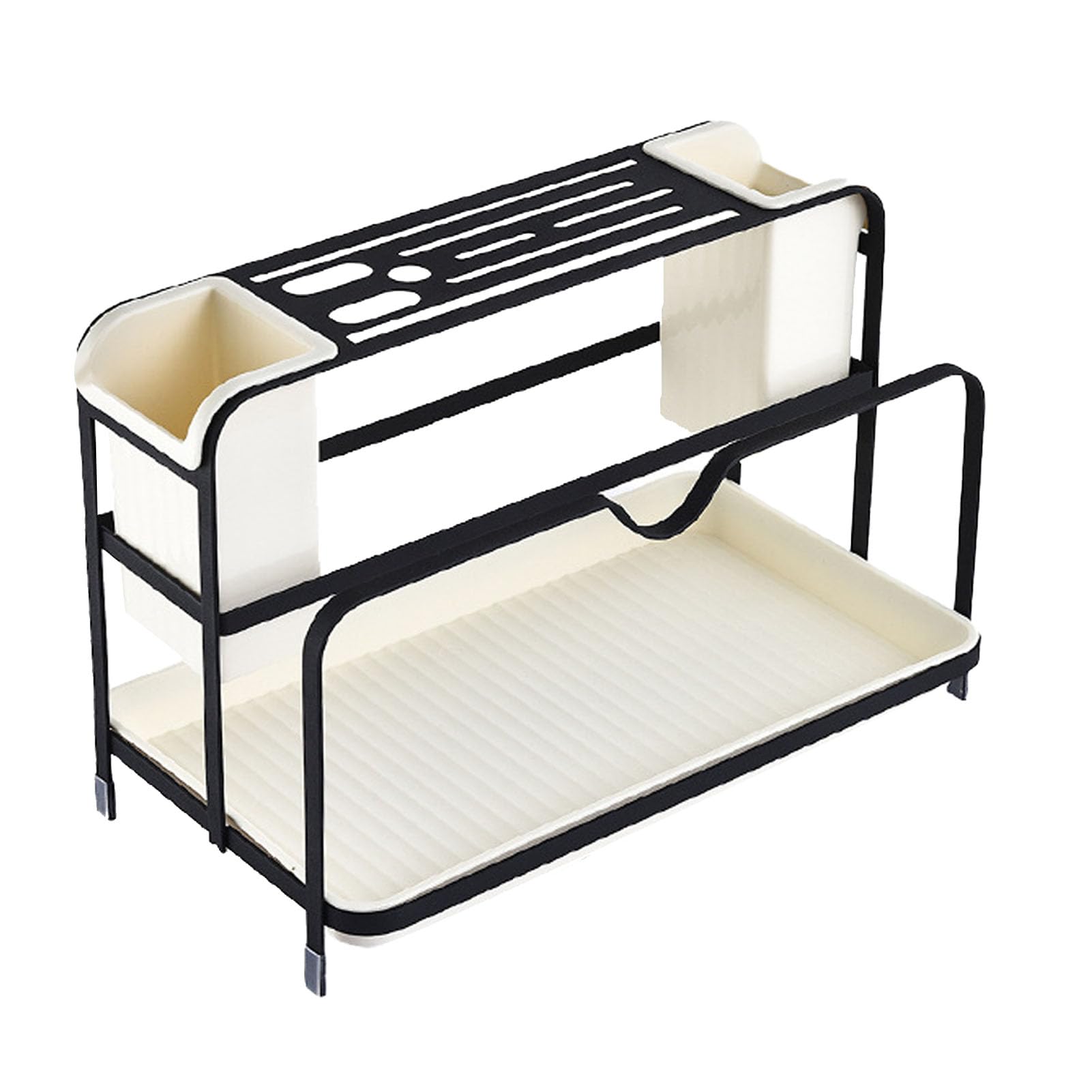 Porte - Baguettes Égouttoir, Support D'ustensiles De Cuisine Multifonctionnel En Acier Carbone Et PP Avec Bac De Récupération, Organisez Baguettes Cuillères Fourchettes Pour Maison (Noire)