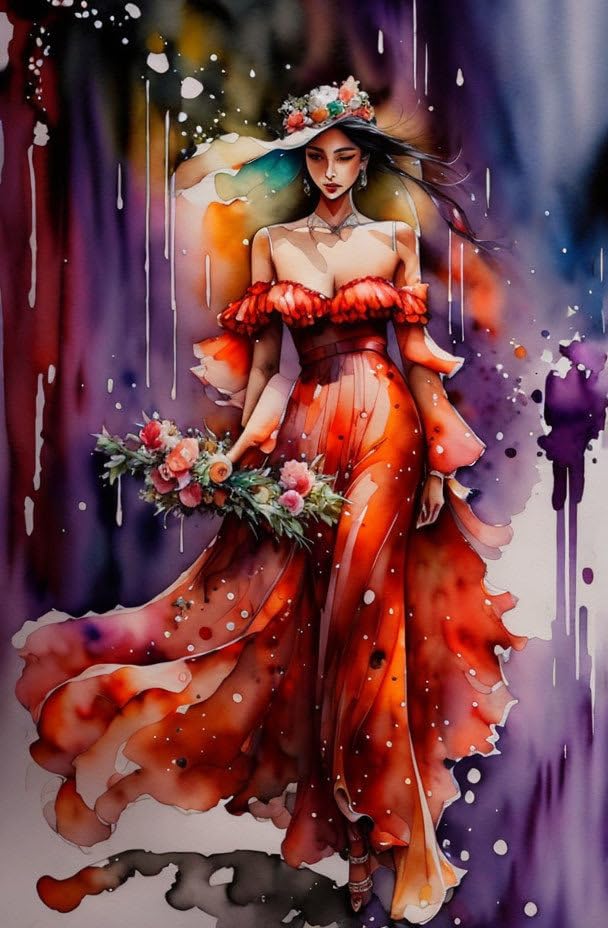 Fille en rouge affiche toile 58 x 90 cm pour habiller un mur vide