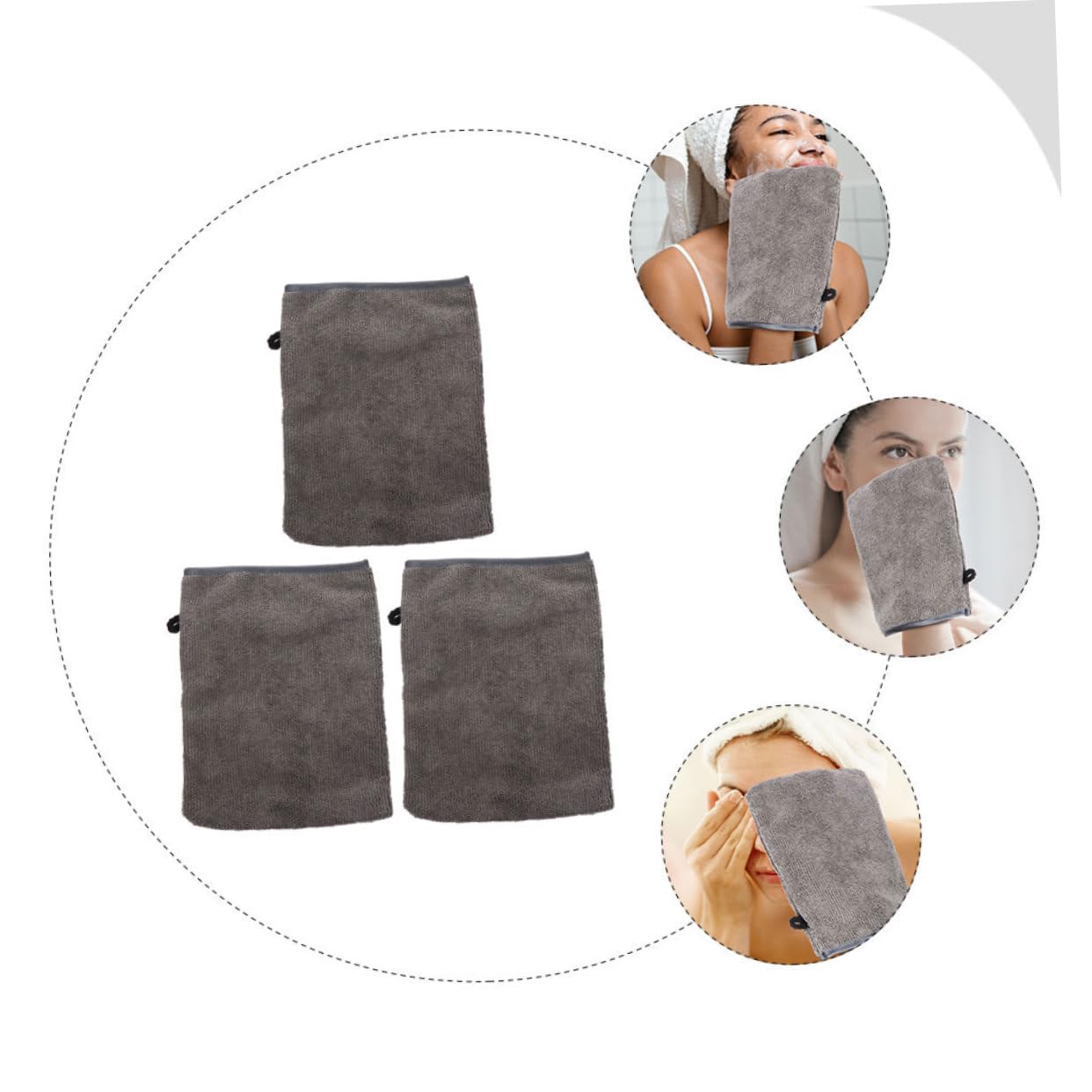 SHERCHPRY 5 Set Guanti Struccanti Riutilizzabili Microfibra Guanti Detergenti Morbidi E Portatili Per Rimozione Profonda Pulizia Pori E Esfoliazione Grigio E 3 Pezzi * 5