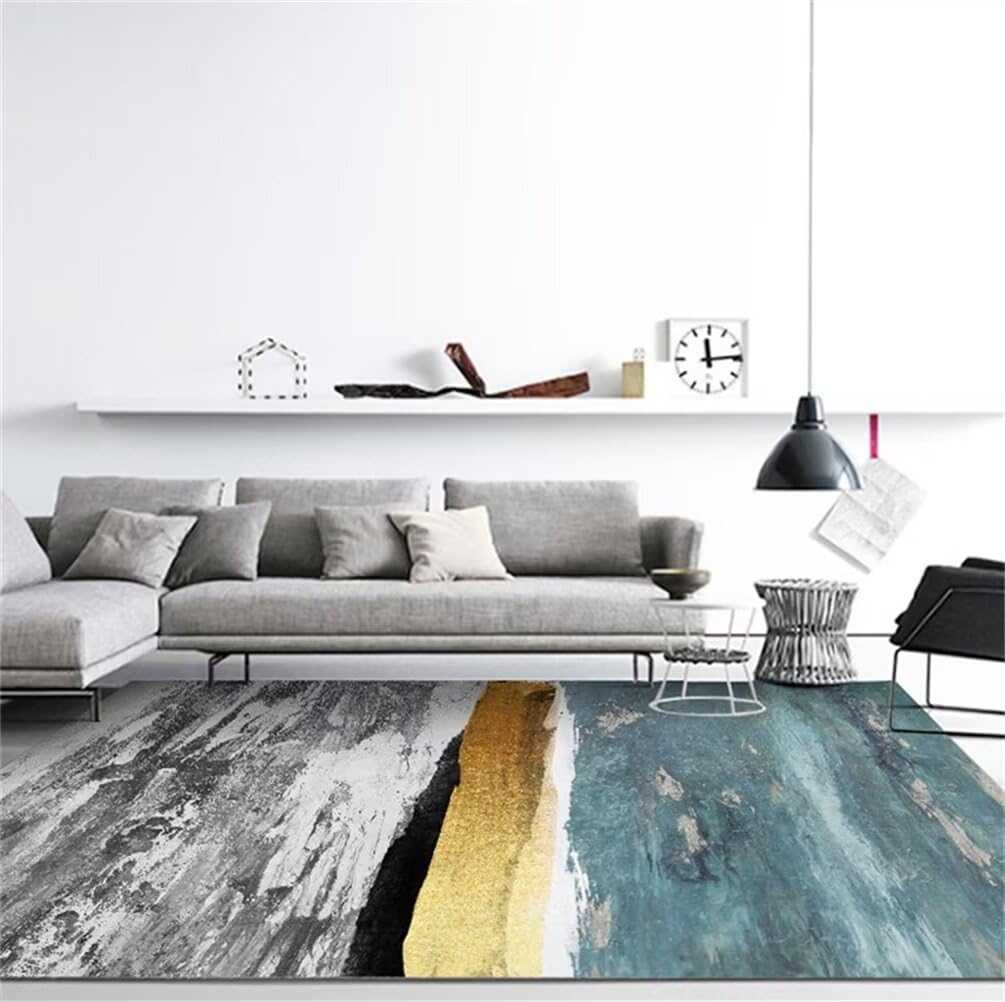Tapis gamer sol chambre de 160x210cm gris et vert abstrait