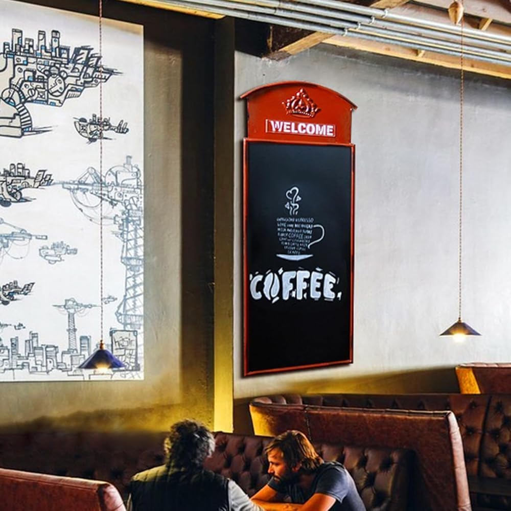 Letrero de menú de pizarra, exhibición de hierro montado en la pared para restaurante, bar, cafetería, plantillas de tiza rústicas para acera