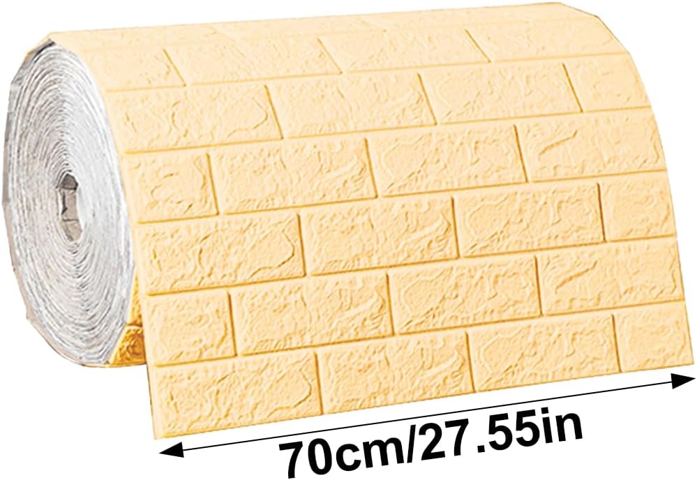 Waterproof Wall Panels 27.5" x 196.8" Faux Brick Wallpaper Peel and Stick Art Wall Tiles 3D Wallpaper for Home Interior Wall Decor (Beige)