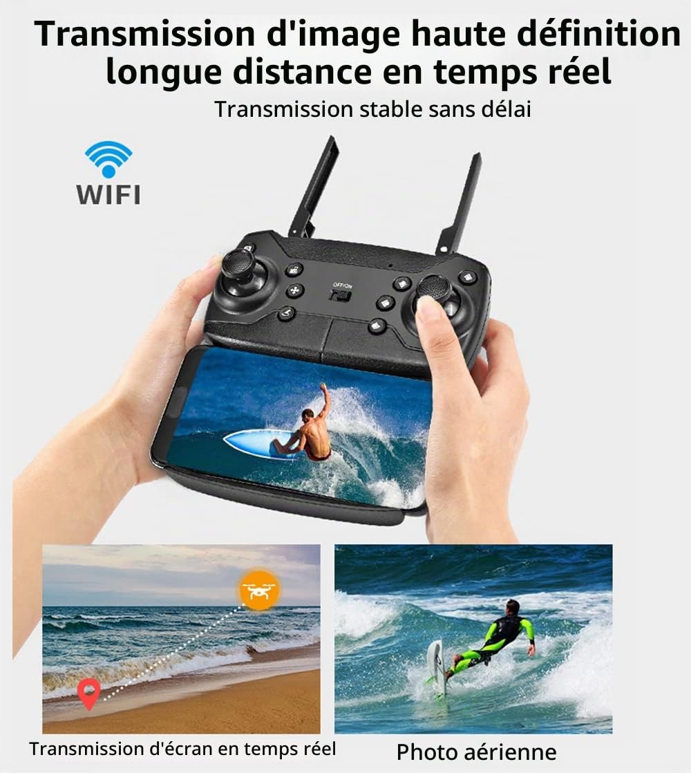 Drone avec Caméra 1080P,Drone Enfant avec Deux Caméras,Drones Radiocommandés FPV,Contrôle en Un Clic,Mode sans Tête,Maintien en Hauteur,18-22 Minutes de Vol,Cadeau pour Enfants et Adultes