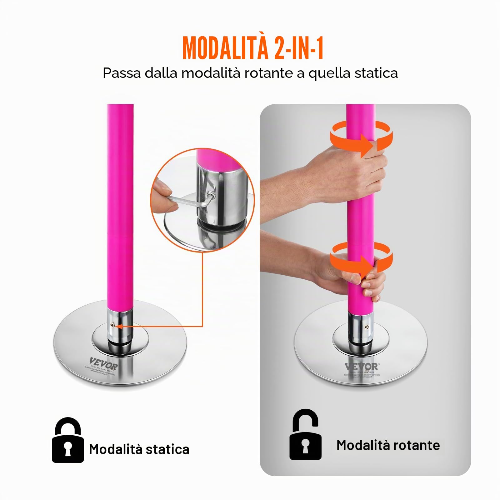 VEVOR Asta da Ballo, Asta da Ballo Portatile per Pole Dance Professionale Circa 216,3-270 cm, Asta da Fitness Rimovibile Regolabile in Altezza, Asta da Ballo statica da palestre
