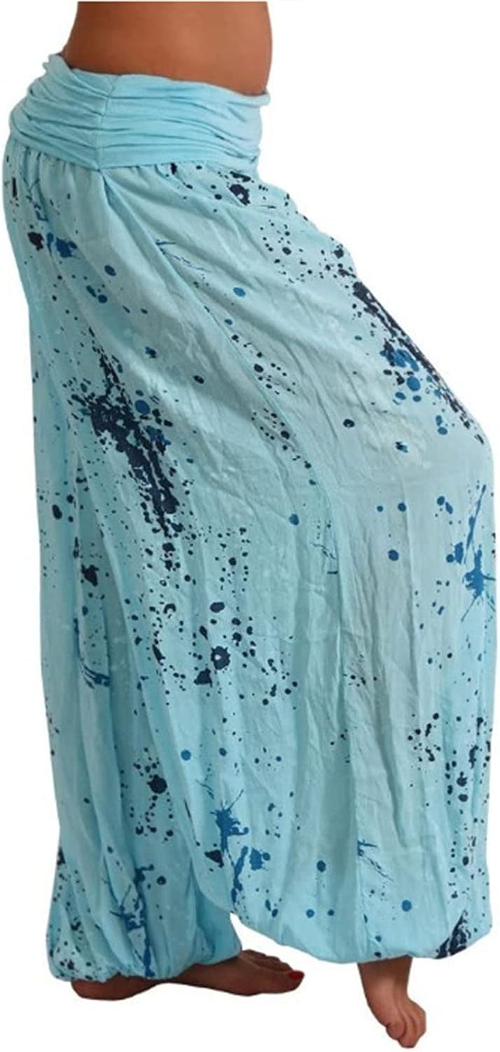 Ladies Printed Loose Casual Pants Wide Leg Pants Width Band Printed Beach Boho Floral Pocket Button Harem Pants