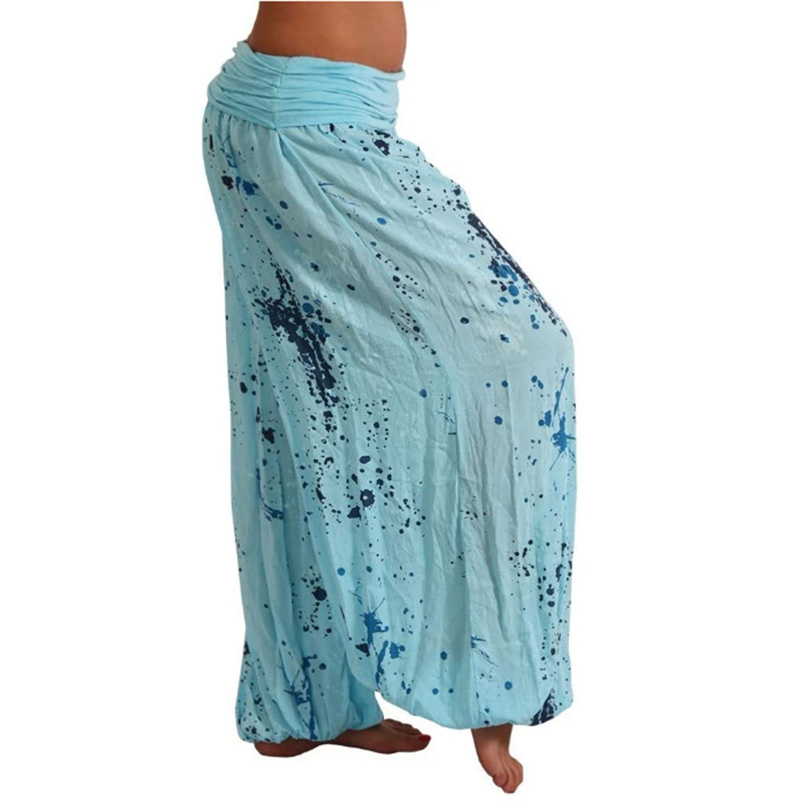 Maiyifu-GJ Women's Printed Wide Leg Palazzo Pants Loose Fit Casual Beach Harem Trousers Summer Soft Baggy Lounge Pant (Light Blue,3X-Large)