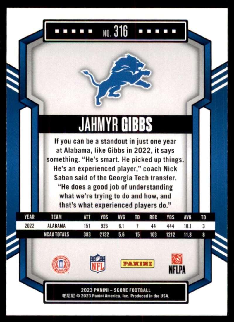 Amazon.com: 2023 Score #316 Jahmyr Gibbs NM-MT RC Rookie Detroit